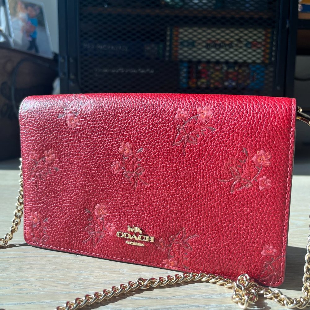Coach - Red - Floral and Bow Foldover Crossbody / Shoulder Bag - New!